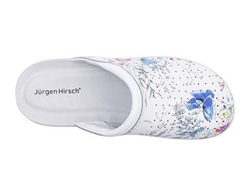 Jürgen Hirsch Zuecos para mujer de piel suave 04, suela antideslizante, con plantilla de espuma suave, ideal también para profesionales de la salud, color Azul, talla 39 EU
