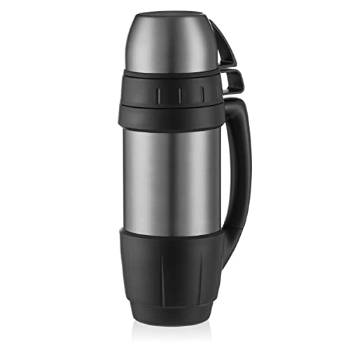 Kaave Acero Inoxidable Termo “bigBoy” – 1000ml | Botella de Aislado al vacío Termo con Dos Tazas Bebidas Calientes como café y té | Libre de BPA | Doble Pared