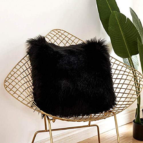 KAIHONG lanzando Funda de Almohada Piel de Oveja Piel de Oveja Piel Artificial (45x45cm) (Negro, 45 x 45cm)