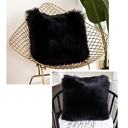 KAIHONG lanzando Funda de Almohada Piel de Oveja Piel de Oveja Piel Artificial (45x45cm) (Negro, 45 x 45cm)