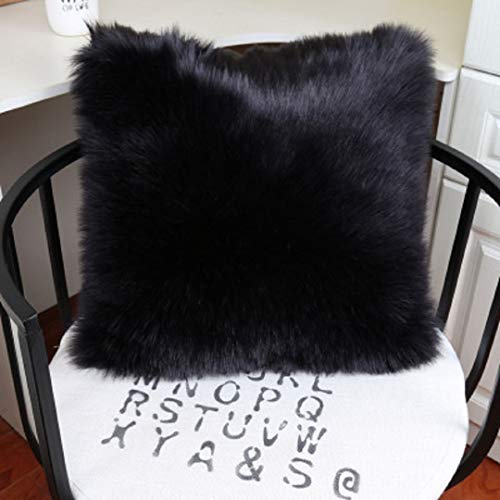 KAIHONG lanzando Funda de Almohada Piel de Oveja Piel de Oveja Piel Artificial (45x45cm) (Negro, 45 x 45cm)