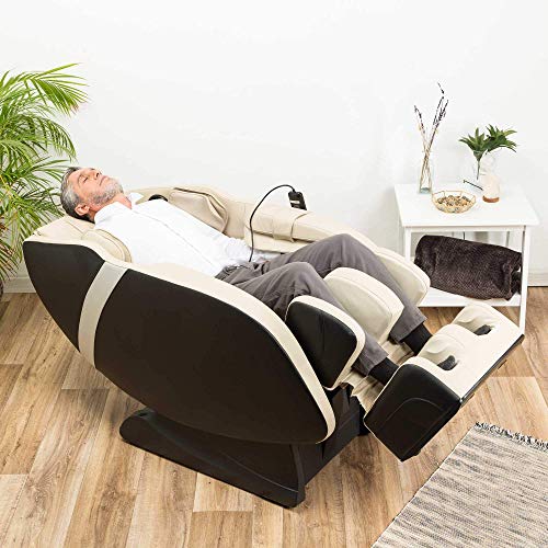 Karma® Sillón de Masaje 2D - Beige (Modelo 2021) - 6 programas de Masaje Profesional, Presoterapia, Termoterapia, Reflexoterapia pies, Gravedad “Cero”, Espacio “Cero”, Sonido Envolvente 3D, Bluetooth