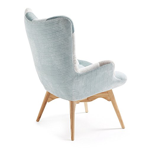 Kave Home - Butaca Kody Azul Patchwork con reposabrazos y Patas de Madera Maciza de Haya Natural