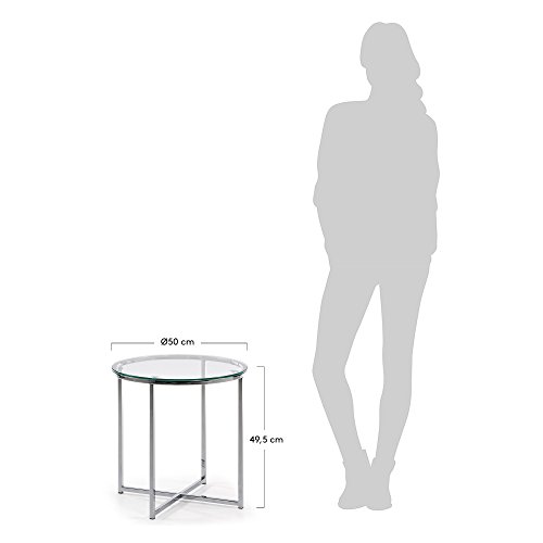Kave Home - Mesa Auxiliar Divid Transparente Redonda Ø 50 cm de Cristal Templado y Patas de Acero Cromado