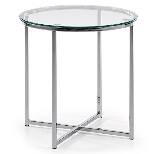 Kave Home - Mesa Auxiliar Divid Transparente Redonda Ø 50 cm de Cristal Templado y Patas de Acero Cromado