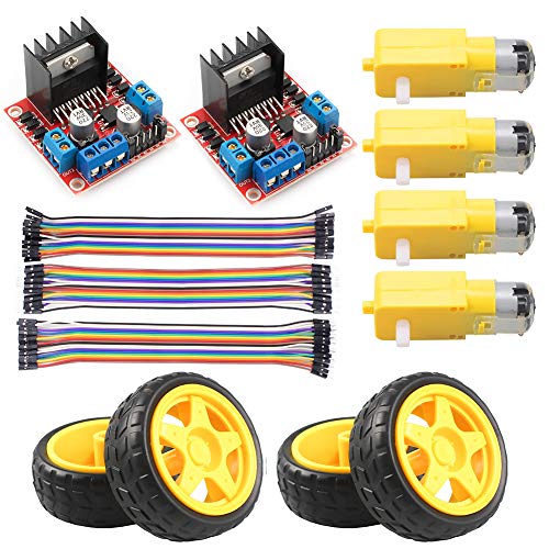 KeeYees L298N Tarjeta de Controlador de Motor Módulo de Control de Motor Paso a Paso Puente Doble H con Motor de CC y Rueda para Inteligente Automóvil Compatible con Arduino