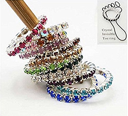 keland Toe rings 12 unids elástico cristalino toe ring color mezclado al por mayor cuerpo pie anillo joyería bolsa (colorful)