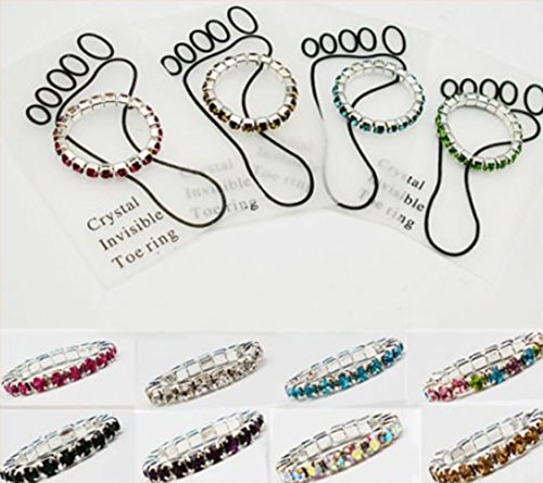 keland Toe rings 12 unids elástico cristalino toe ring color mezclado al por mayor cuerpo pie anillo joyería bolsa (colorful)