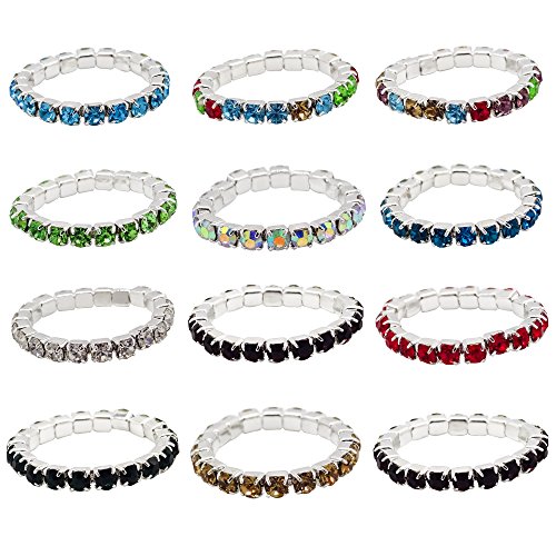 keland Toe rings 12 unids elástico cristalino toe ring color mezclado al por mayor cuerpo pie anillo joyería bolsa (colorful)