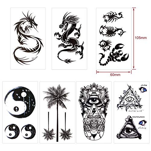 Keleily Tatuajes Temporales Adultos 30 Hojas Tatuajes Falsos Temporales para Brazos, Piernas, Cara, Escorpión, Cabeza de Lobo, Dragón, Cabeza de Calavera, Espada, Tribu
