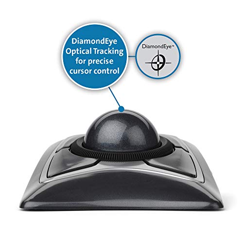 Kensinton 64325 Ratón Expert, Ratón con Cable y Trackball Compacto y Ergonómico, para Mac y Windows, con Anillo de Desplazamiento, Diseño Ambidiestro y Seguimiento Óptico, Gris