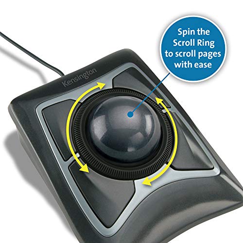 Kensinton 64325 Ratón Expert, Ratón con Cable y Trackball Compacto y Ergonómico, para Mac y Windows, con Anillo de Desplazamiento, Diseño Ambidiestro y Seguimiento Óptico, Gris