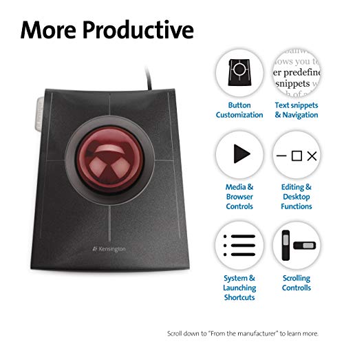 Kensinton K72327EU Ratón SlimBlade, Ratón Ergonómico Compacto con Cable y Trackball, para Mac y Windows, con Anillo de Desplazamiento, Diseño Ambidiestro y Seguimiento Óptico, Rojo