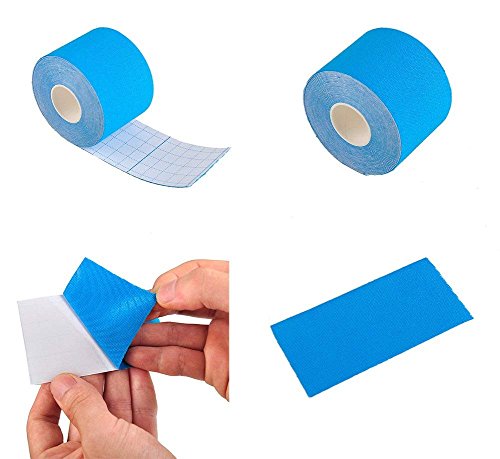 Kentop Tape Zream - Cinta adhesiva de 5 m x 5 cm, cinta de kinesiología para dolor de rodillas, tobillo, espalda, cuello y codo, 1 unidad (azul)