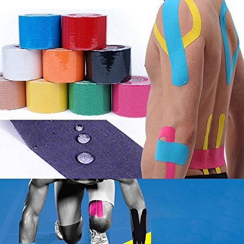 Kentop Tape Zream - Cinta adhesiva de 5 m x 5 cm, cinta de kinesiología para dolor de rodillas, tobillo, espalda, cuello y codo, 1 unidad (azul)
