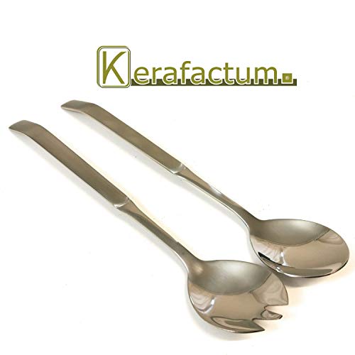 Kerafactum Cubiertos para Ensalada de Acero Inoxidable Cepillado y Tenedor para Ensalada en Juego de Cuchara, Tenedor para ensaladas también como Cubiertos y Cuchara para Servir Ensalada de 24 cm