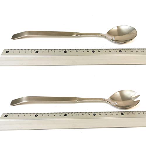 Kerafactum Cubiertos para Ensalada de Acero Inoxidable Cepillado y Tenedor para Ensalada en Juego de Cuchara, Tenedor para ensaladas también como Cubiertos y Cuchara para Servir Ensalada de 24 cm