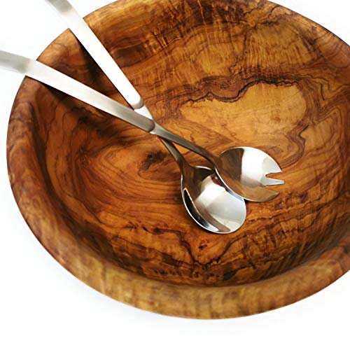 Kerafactum Cubiertos para Ensalada de Acero Inoxidable Cepillado y Tenedor para Ensalada en Juego de Cuchara, Tenedor para ensaladas también como Cubiertos y Cuchara para Servir Ensalada de 24 cm