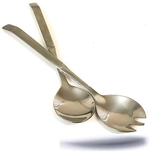 Kerafactum Cubiertos para Ensalada de Acero Inoxidable Cepillado y Tenedor para Ensalada en Juego de Cuchara, Tenedor para ensaladas también como Cubiertos y Cuchara para Servir Ensalada de 24 cm