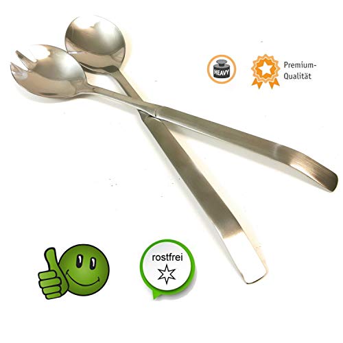 Kerafactum Cubiertos para Ensalada de Acero Inoxidable Cepillado y Tenedor para Ensalada en Juego de Cuchara, Tenedor para ensaladas también como Cubiertos y Cuchara para Servir Ensalada de 24 cm
