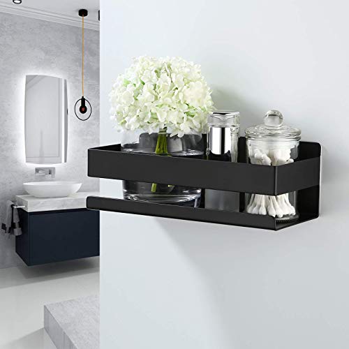 KES Estanteria Ducha Negra Estanteria Baño sin Taladro Estante Pared Almacenaje Balda Acero Inoxidable 23CM, BSC205S23B-BK
