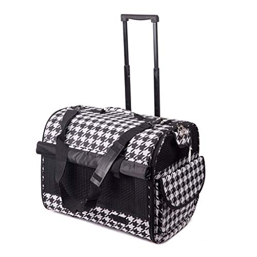 KHUY Transportin Gato con Ruedas para 10 Kg, Prima de Trolley-mochilla Perro Animal Doméstico con Ruedas y 2 Puertas Practicables para la Pequeña Mediana Perros y Gatos (Color : Black White)
