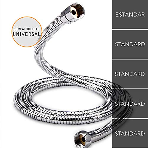 Kibath 190001 Flexo de acero inoxidable para ducha o bañera. Universal. Extensible Desde 175 cm hasta 225 cm, 175/225 cm