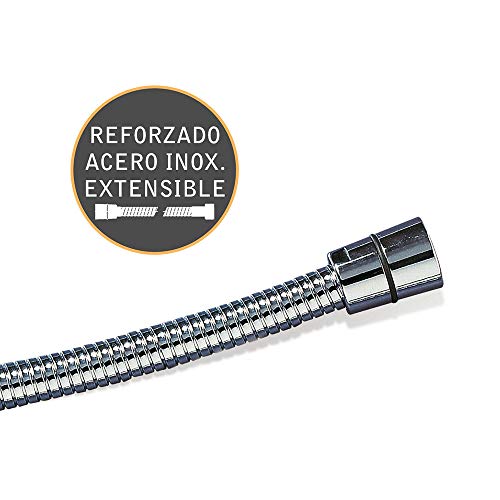 Kibath 190001 Flexo de acero inoxidable para ducha o bañera. Universal. Extensible Desde 175 cm hasta 225 cm, 175/225 cm