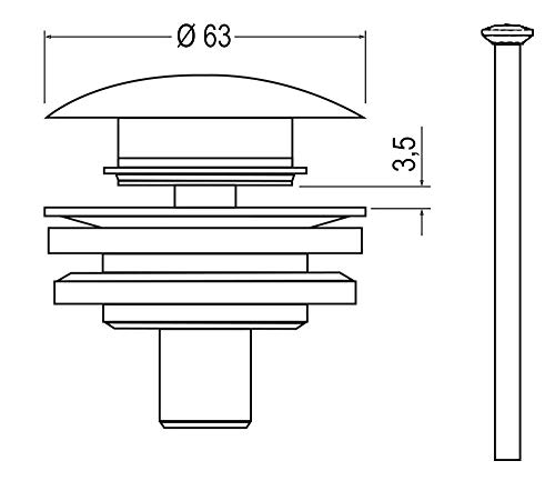 Kibath L172143 Válvula Clic Clac universal fabricada completamente en latón, Compatible con sifones de lavabo y rejillas convencionales, Cromo Brillo