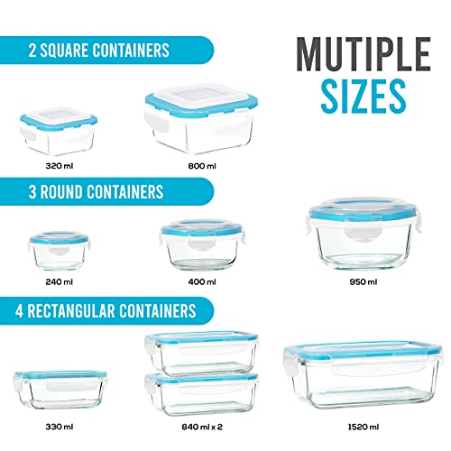 KICHLY Recipientes de cristal para alimentos - 18 pieza (9 envase, 9 Transparente tapa) Hermético Tapers cristal - Apto para lavavajilla, microondas, congelador - Aprobado por la FDA y FSC - Sin BPA