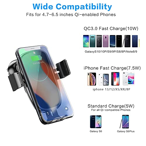 Kikedorly Cargador Inalámbrico Coche,Wireless Car Charger Soporte Móvil con Carga Rápida Qi de iPhone 13/12 Pro MAX Mini 11/XS MAX/XR/8/7,Galaxy S20/S10/P20 Note 9/S9 y Otros