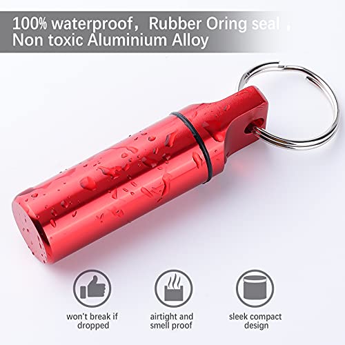 KINBOM 3 Piezas 6cm Pastillero Llavero, Pastillero de Bolsillo Diario Metalico Pastillero Llavero Portátil Pequeño para Viajes al Aire Libre, Camping, Senderismo (Rojo, Negro, Plateado)