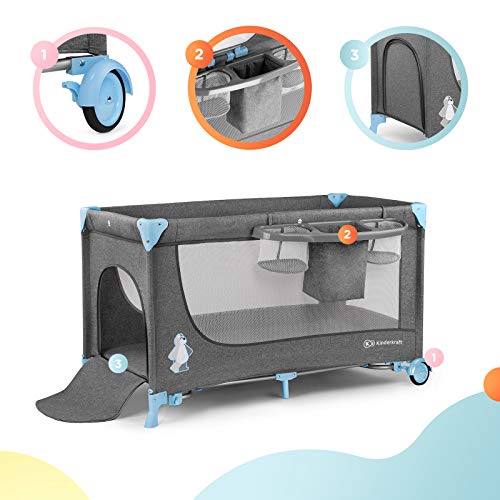 Kinderkraft Cuna de Viaje JOY, Transporte Fácil, Plegable, con Accesorios, Azul
