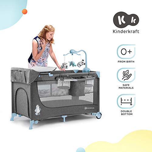 Kinderkraft Cuna de Viaje JOY, Transporte Fácil, Plegable, con Accesorios, Azul