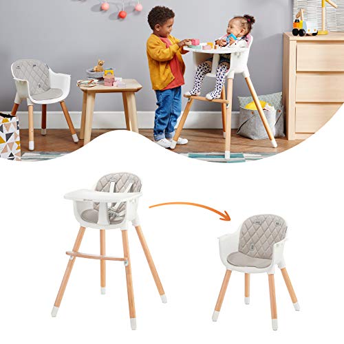 Kinderkraft Trona Bebé 2 en 1 SIENNA, Silla Infantil, Bandeja Desmontable, Gris