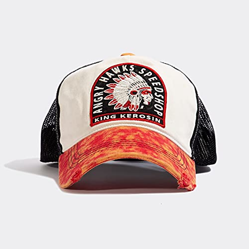 King Kerosin Speedshop - Gorra de camión para hombre con bordado de malla, aspecto usado de Angry Hawks, blanco roto, Talla única