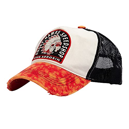 King Kerosin Speedshop - Gorra de camión para hombre con bordado de malla, aspecto usado de Angry Hawks, blanco roto, Talla única