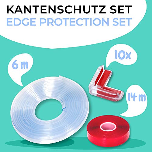 Kit con 6m de Cinta de Proteccion contra Bordes para Bebe y 10 Protectores para Esquina - Transparente - Fácil Montaje
