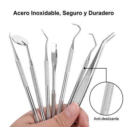 Kit de 7PCS para Limpieza Dental, con Limpiador Lengua, Espejo Dental, Raspador Dental, Limpiador Sarro dental, Kit de exploracion Dental, herramientas Dental, para Uso Personal y Mascota
