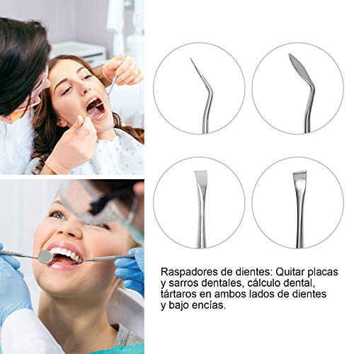 Kit de 7PCS para Limpieza Dental, con Limpiador Lengua, Espejo Dental, Raspador Dental, Limpiador Sarro dental, Kit de exploracion Dental, herramientas Dental, para Uso Personal y Mascota