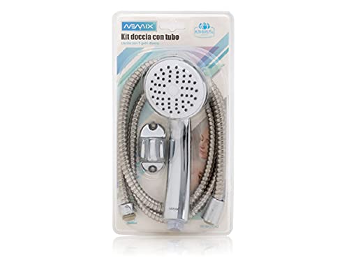 Kit de alcachofa de ducha con manguera, cabezal de ducha para ducha + manguera flexible de ducha de 1,5 m + soporte de pared, cromado y redondo