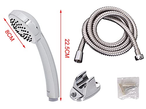 Kit de alcachofa de ducha con manguera, cabezal de ducha para ducha + manguera flexible de ducha de 1,5 m + soporte de pared, cromado y redondo