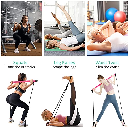 Kit de Barra de Pilates con 4 Bandas de Resistencia Pilates Stick Compacto con 3 Secciones Barra de Pilates Ajustable con Bolsa de Almacenamiento para Fitness Entrenamiento en Casa