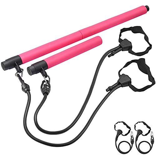 Kit de Barra de Pilates con 4 Bandas de Resistencia Pilates Stick Compacto con 3 Secciones Barra de Pilates Ajustable con Bolsa de Almacenamiento para Fitness Entrenamiento en Casa