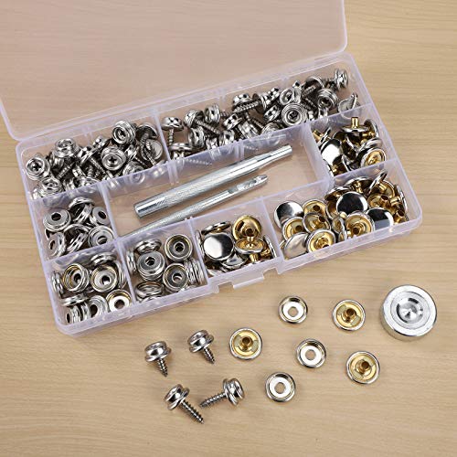 Kit de Broches de Lona, Corchete de Presión Tornillo Acero Inoxidable, Cierre de Botón A Presión Marino Cubrir, Fijación con Herramienta de Reparación para Manualidad (50 Juegos)