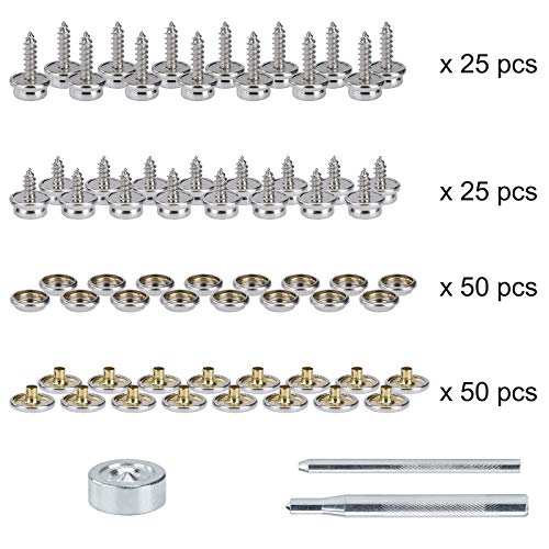Kit de Broches de Lona, Corchete de Presión Tornillo Acero Inoxidable, Cierre de Botón A Presión Marino Cubrir, Fijación con Herramienta de Reparación para Manualidad (50 Juegos)
