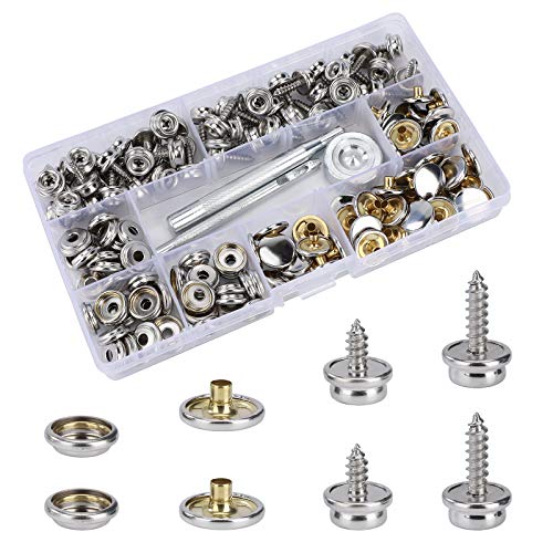 Kit de Broches de Lona, Corchete de Presión Tornillo Acero Inoxidable, Cierre de Botón A Presión Marino Cubrir, Fijación con Herramienta de Reparación para Manualidad (50 Juegos)