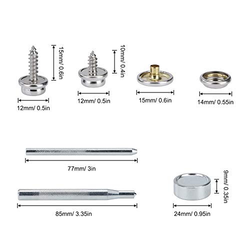 Kit de Broches de Lona, Corchete de Presión Tornillo Acero Inoxidable, Cierre de Botón A Presión Marino Cubrir, Fijación con Herramienta de Reparación para Manualidad (50 Juegos)