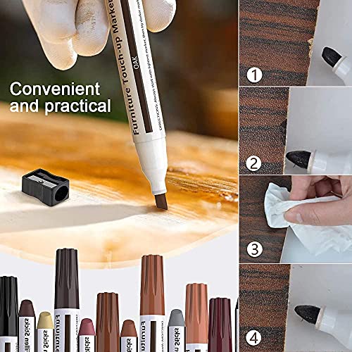 Kit de reparación de muebles Marcadores de madera y varas de cera con afilador,para manchas,rasguños,pisos de madera,escritorios,carpinteros,postes de cama,retoques y cubrimientos