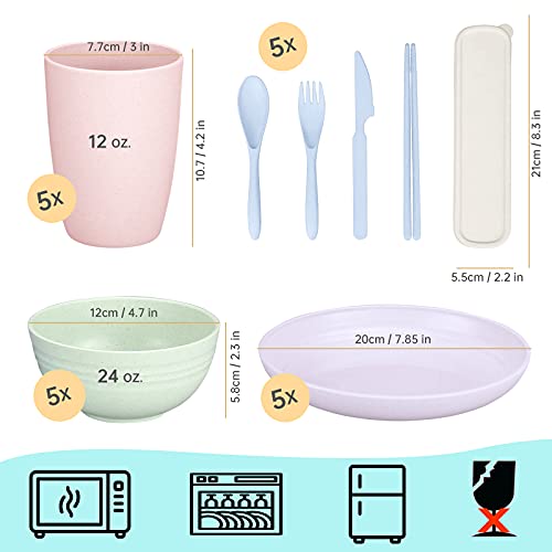 Kit Vajilla Camping, 40 Piezas Juego de vajilla para acampar al aire libre, Vajillas Combinadas Set, Contiene Plato, Cuenco, Cuchara, Taza, Juego de Cubiertos, Servicio de Cena (Color)